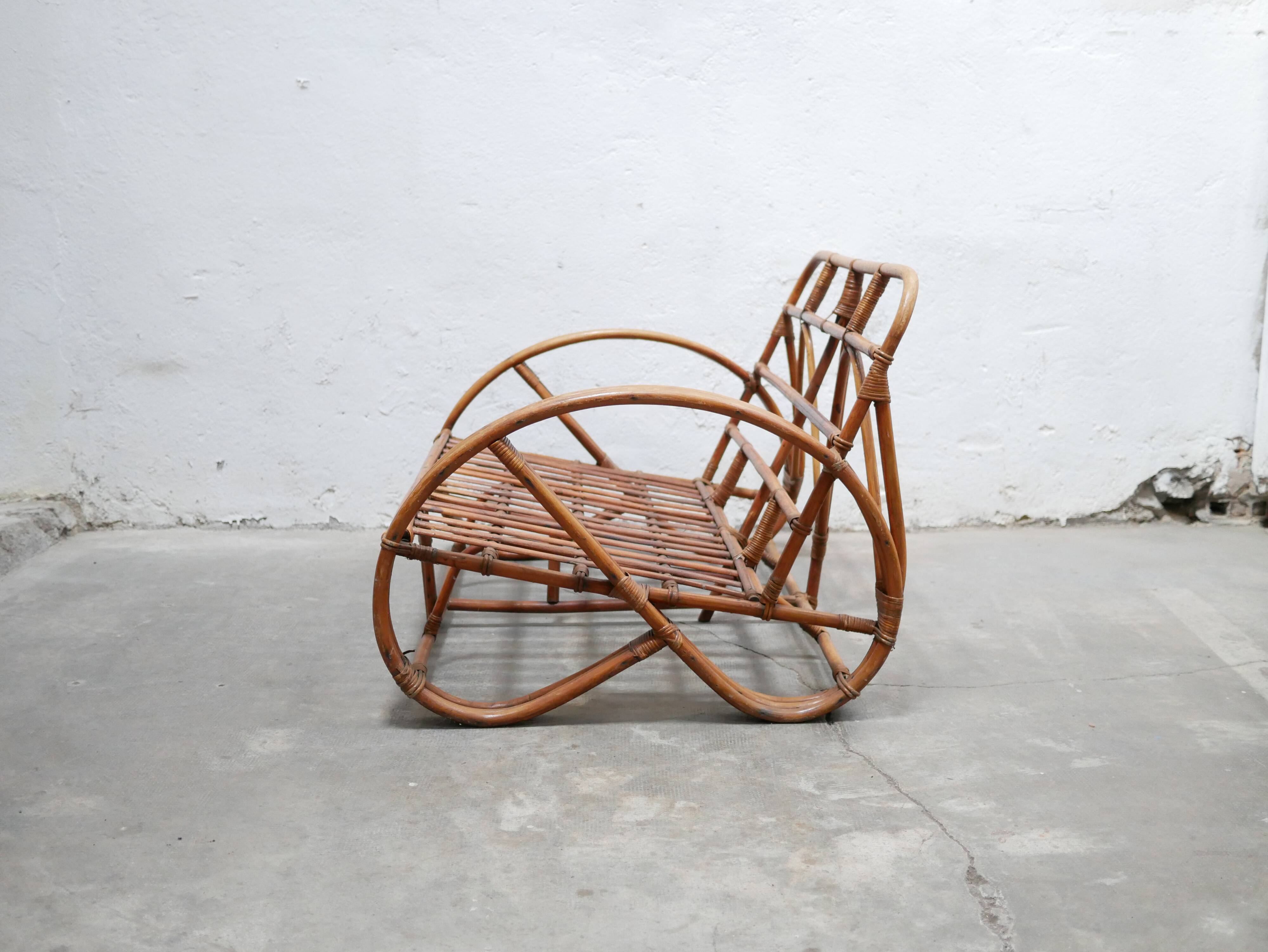 Canapé bretzel vintage en rotin