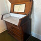 Commode de toilette XIX e s en noyer et marbre style Louis Philippe 