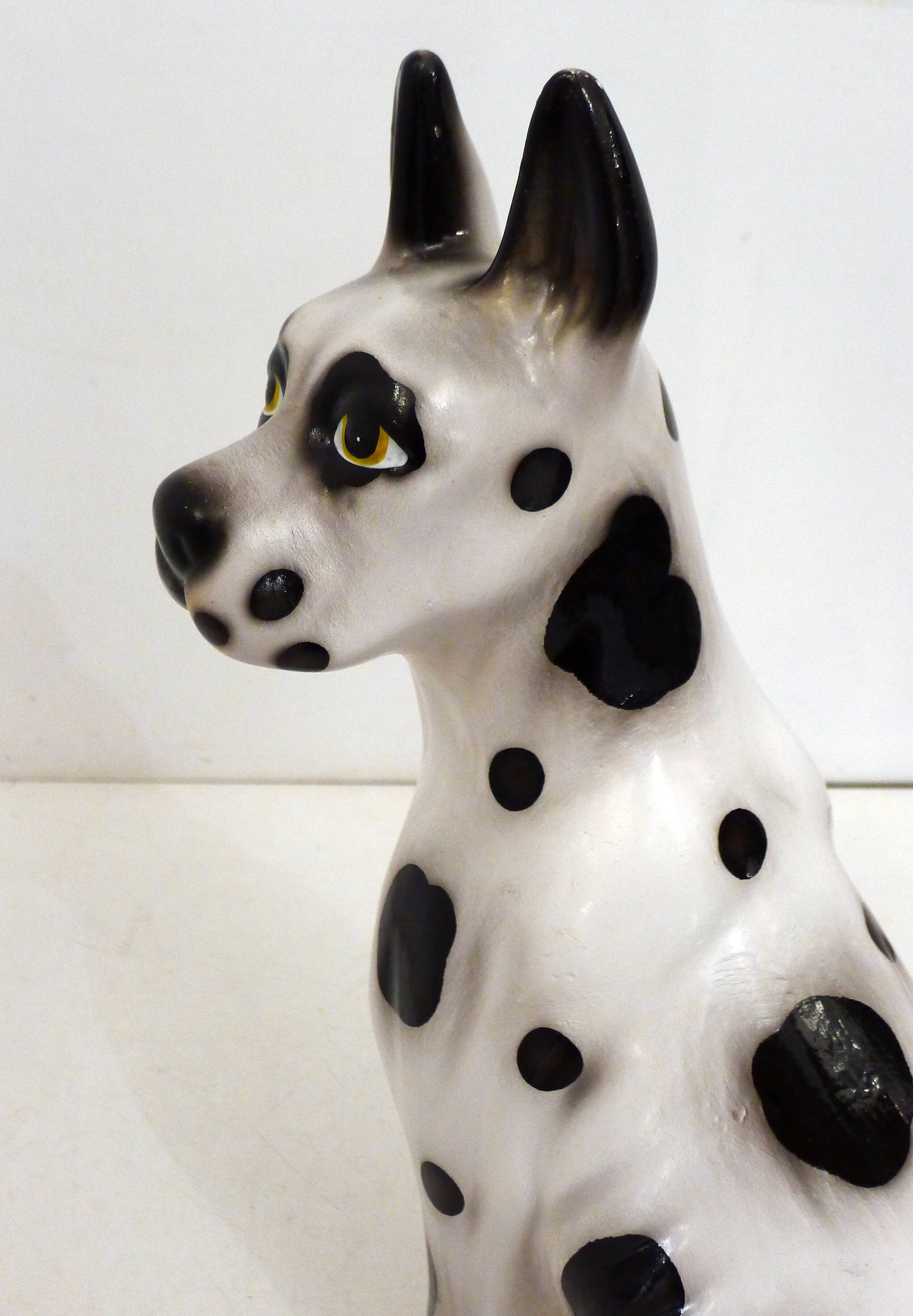 Large black and white ceramic dog (H 46 cm)