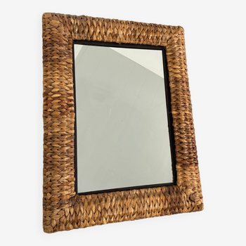 Miroir ancien en osier tressé 53x71cm