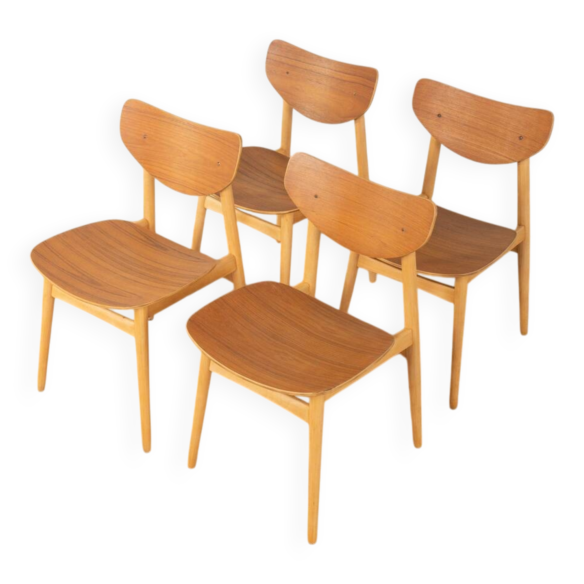 1950s Wellner bent plywood dining chairs, set of 4