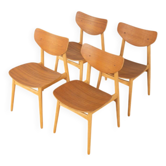 1950s Wellner bent plywood dining chairs, set of 4