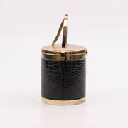 Vintage 1970s ice bucket - Black crocodile effect faux leather