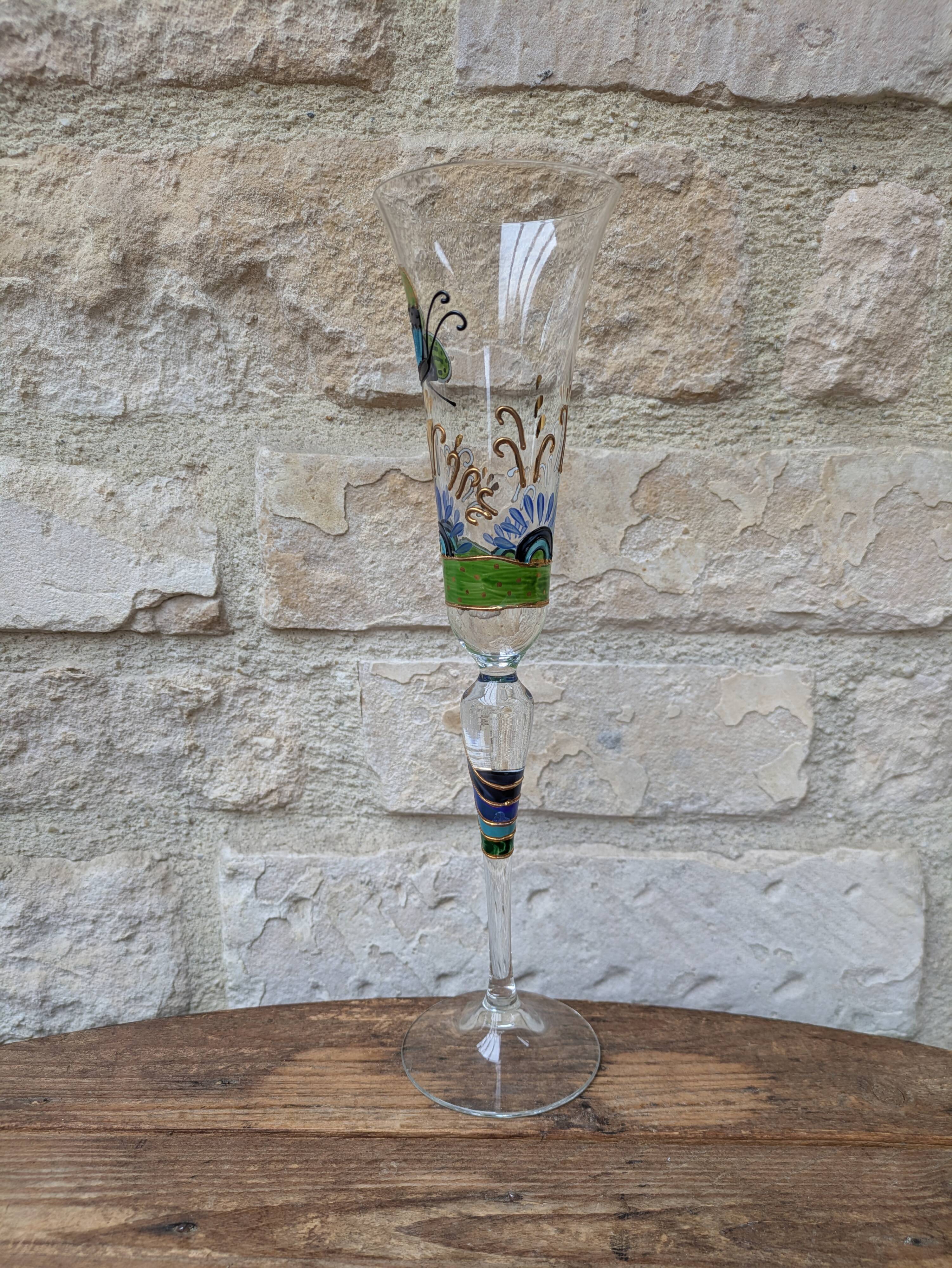 Champagne flute Paul Nagel collection Rêveries model Papillon hand-painted