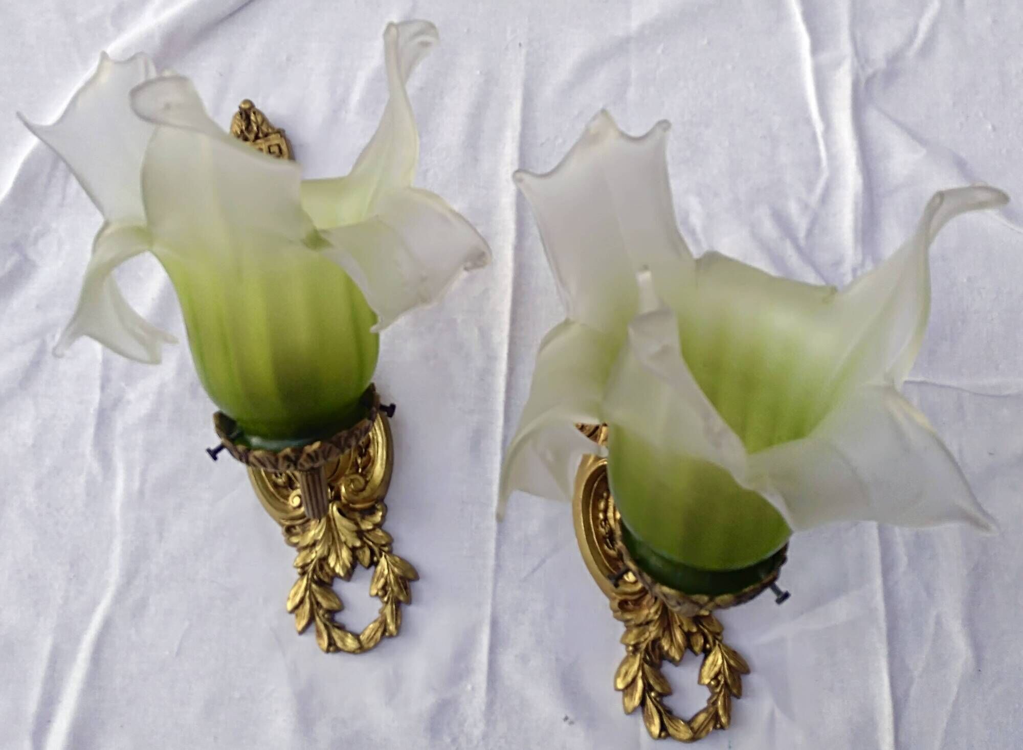 Pair of gilded metal glass paste sconces from the early 20th century