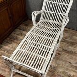 Vintage deckchair or chaise longue in white lacquered rattan 1960's