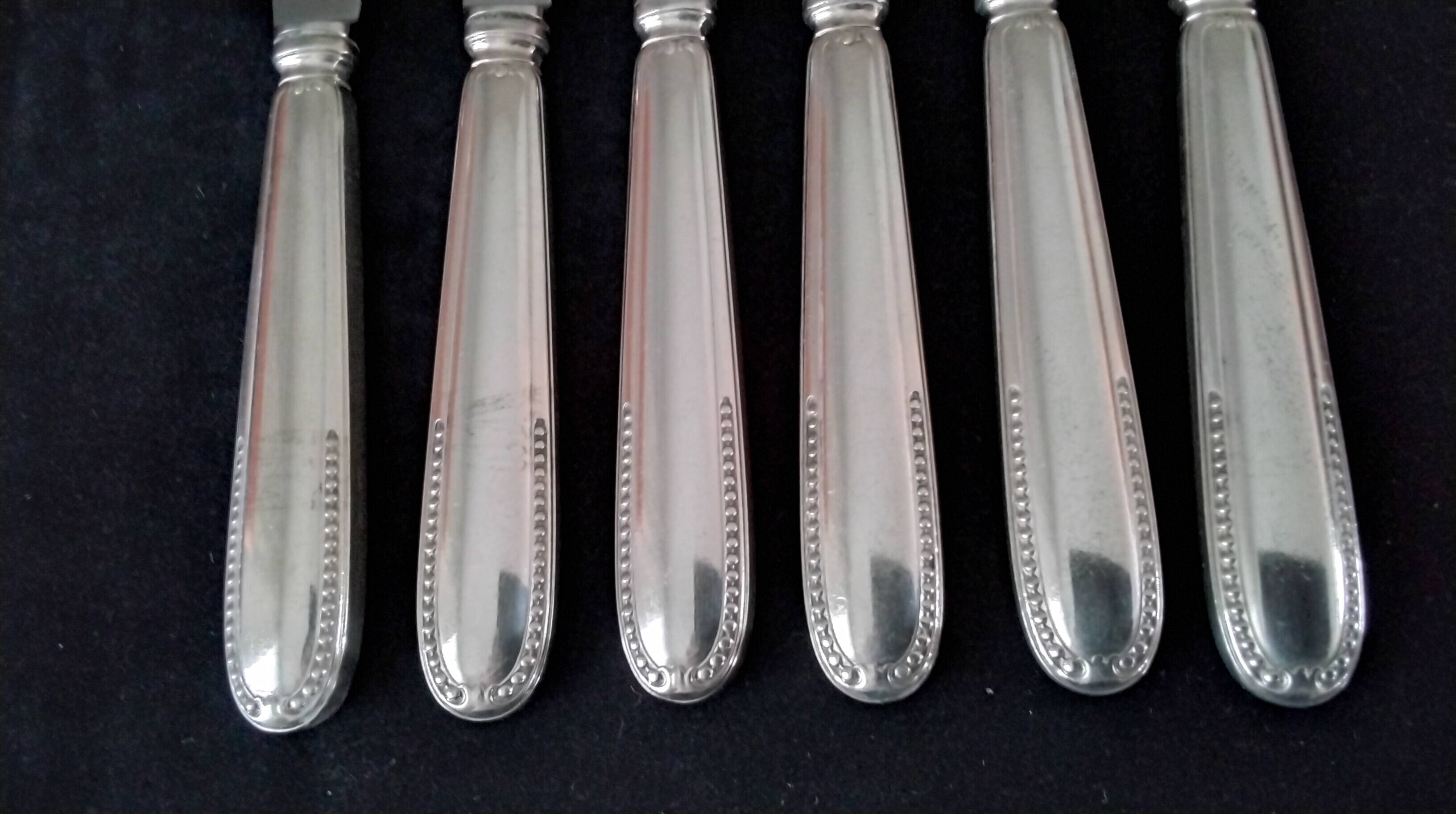6 Silver Metal Cheese Knives Ravinet d'Enfert Pearl Model