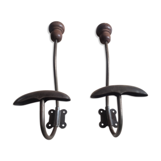 Lot de 2 patères bois métal