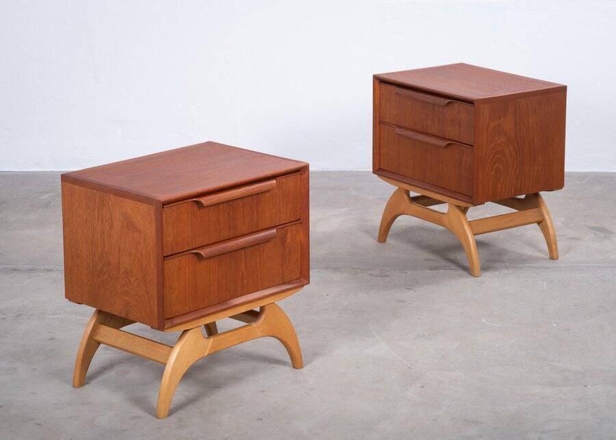 Teak Bedside Tables with Oak Frame, Denmark, 1960s, Set of 2
