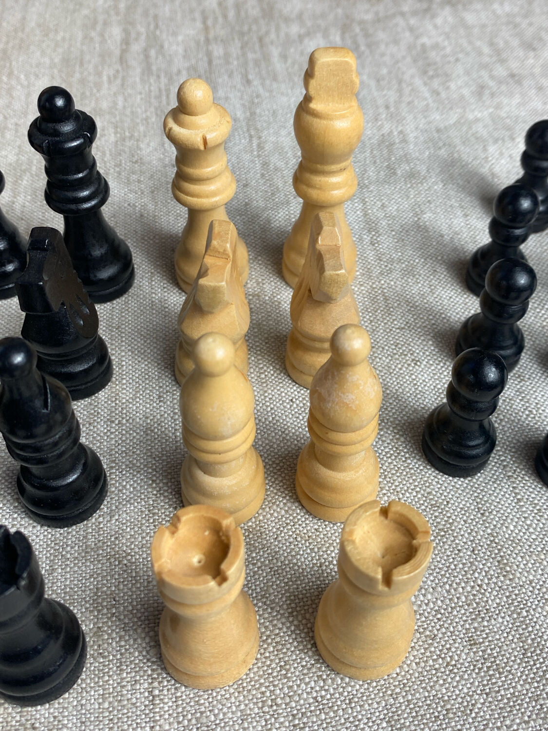 Carved wooden chess set