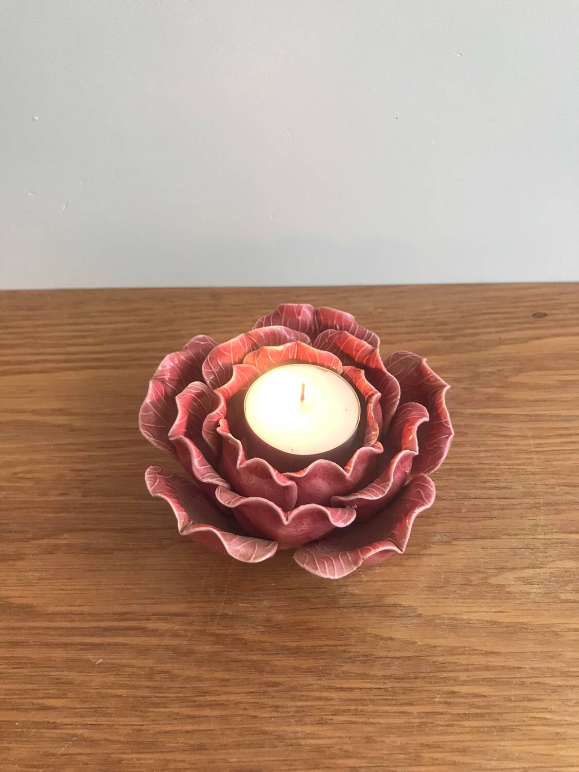Vintage barbotine candle holder rare rose shape