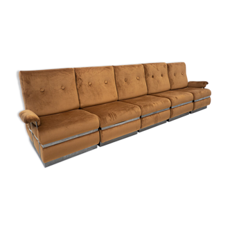 Canapé modulaire mid century en velours brun