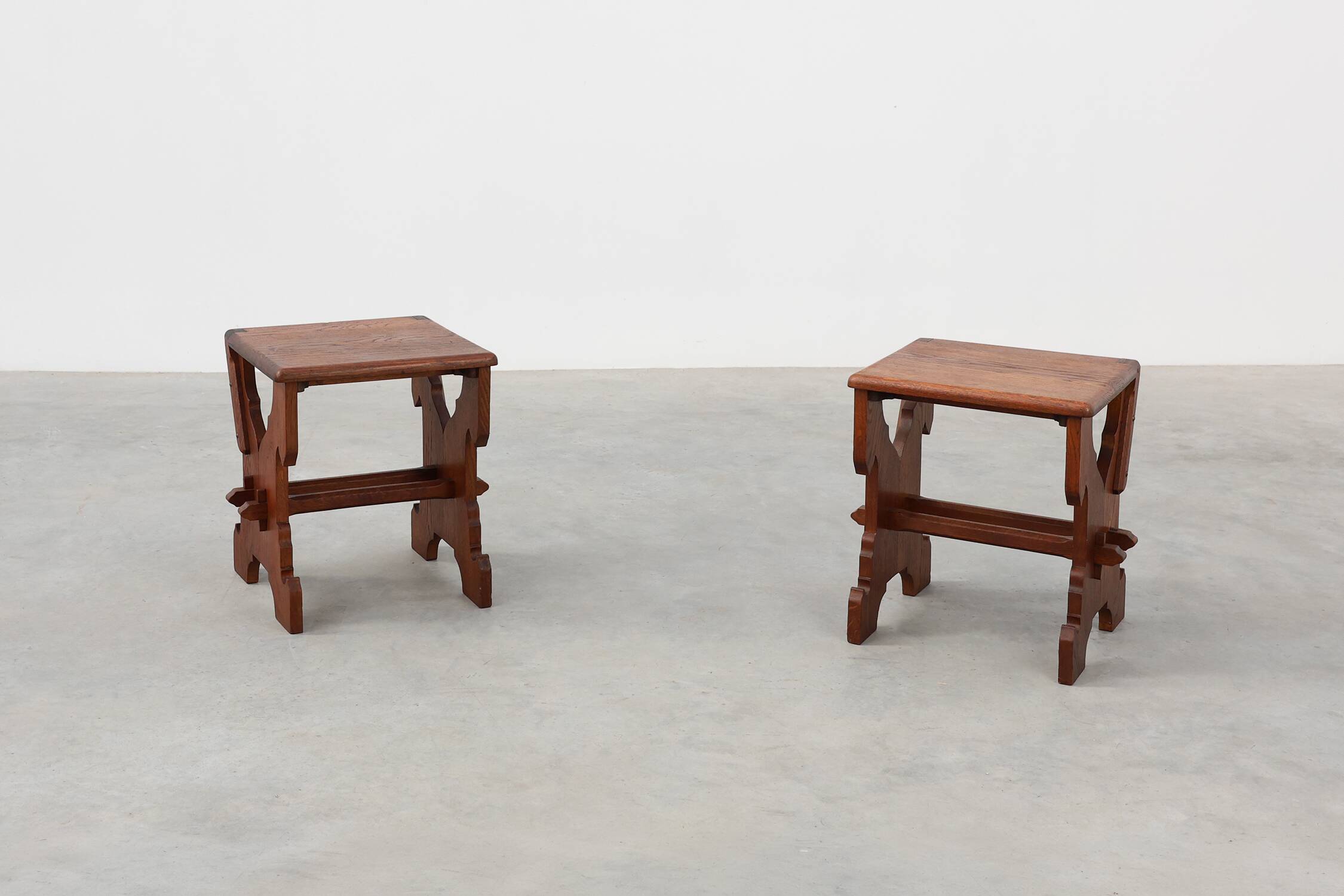 Pair of Belgian Arts & Crafts or Jugendstil Oak Stools, circa 1890