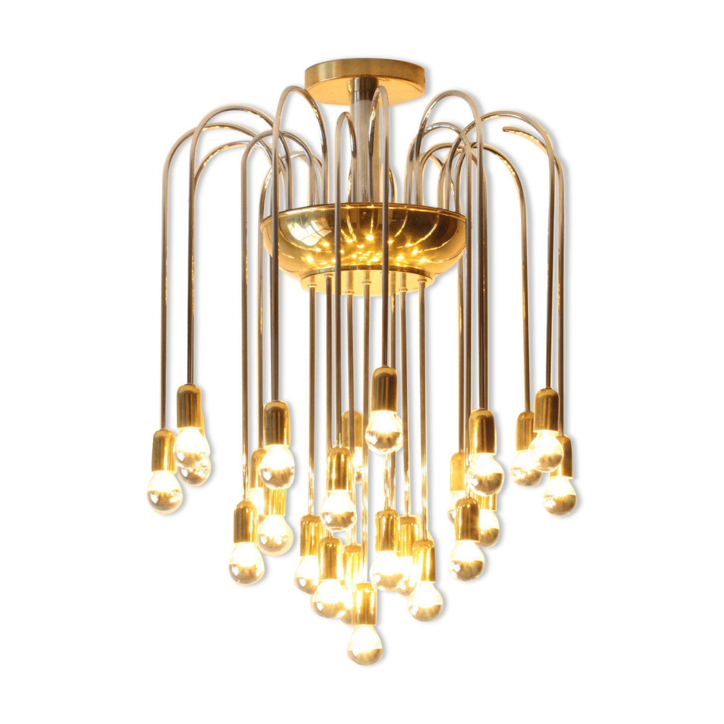 Tubular chrome and brass waterfall chandelier, Italy 1970s.
