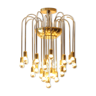 Tubular chrome and brass waterfall chandelier, Italy 1970s.