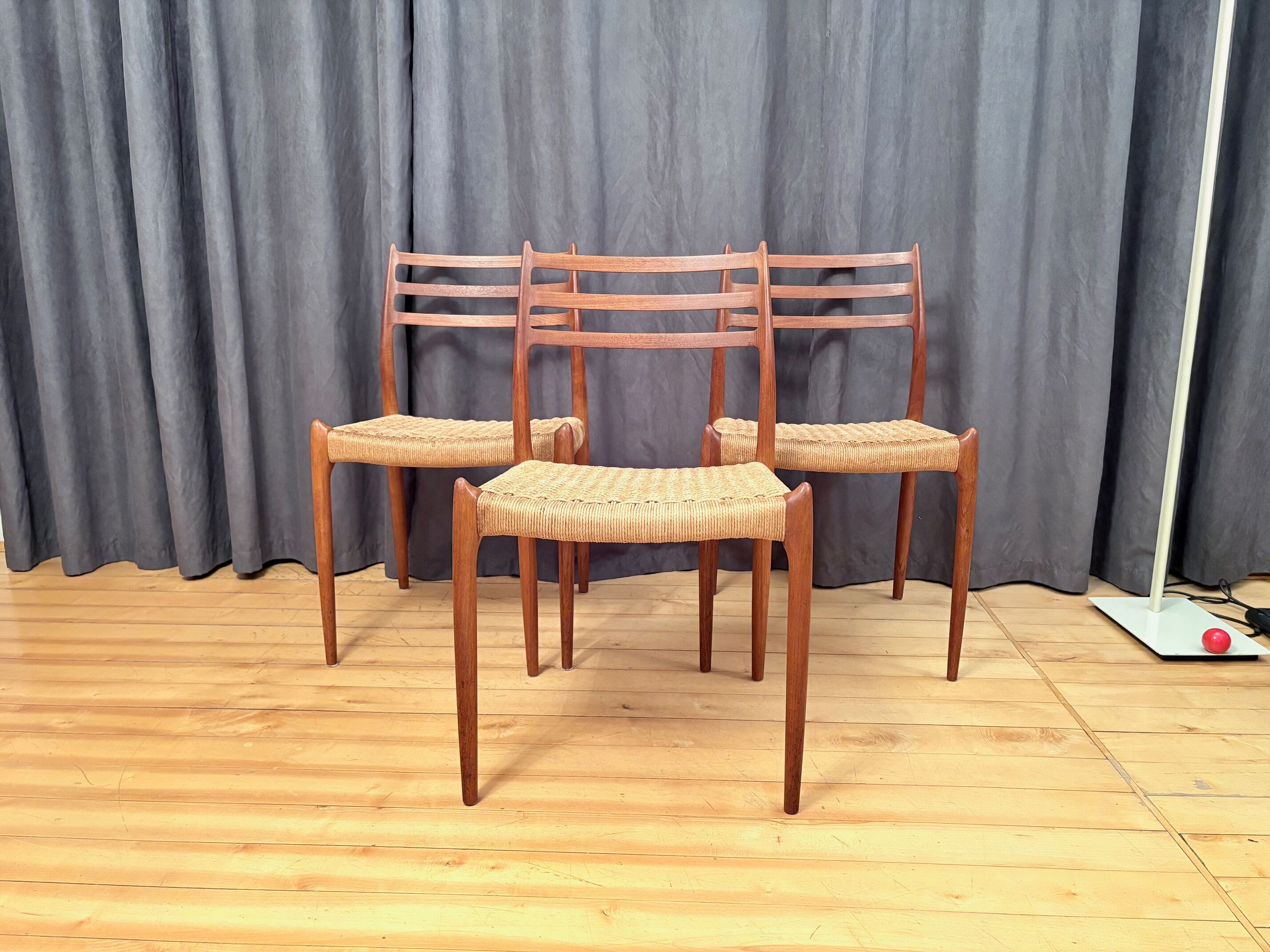 Set of three chairs, model 78, designed by Neils O. Möller, JL Møllers Møbe.