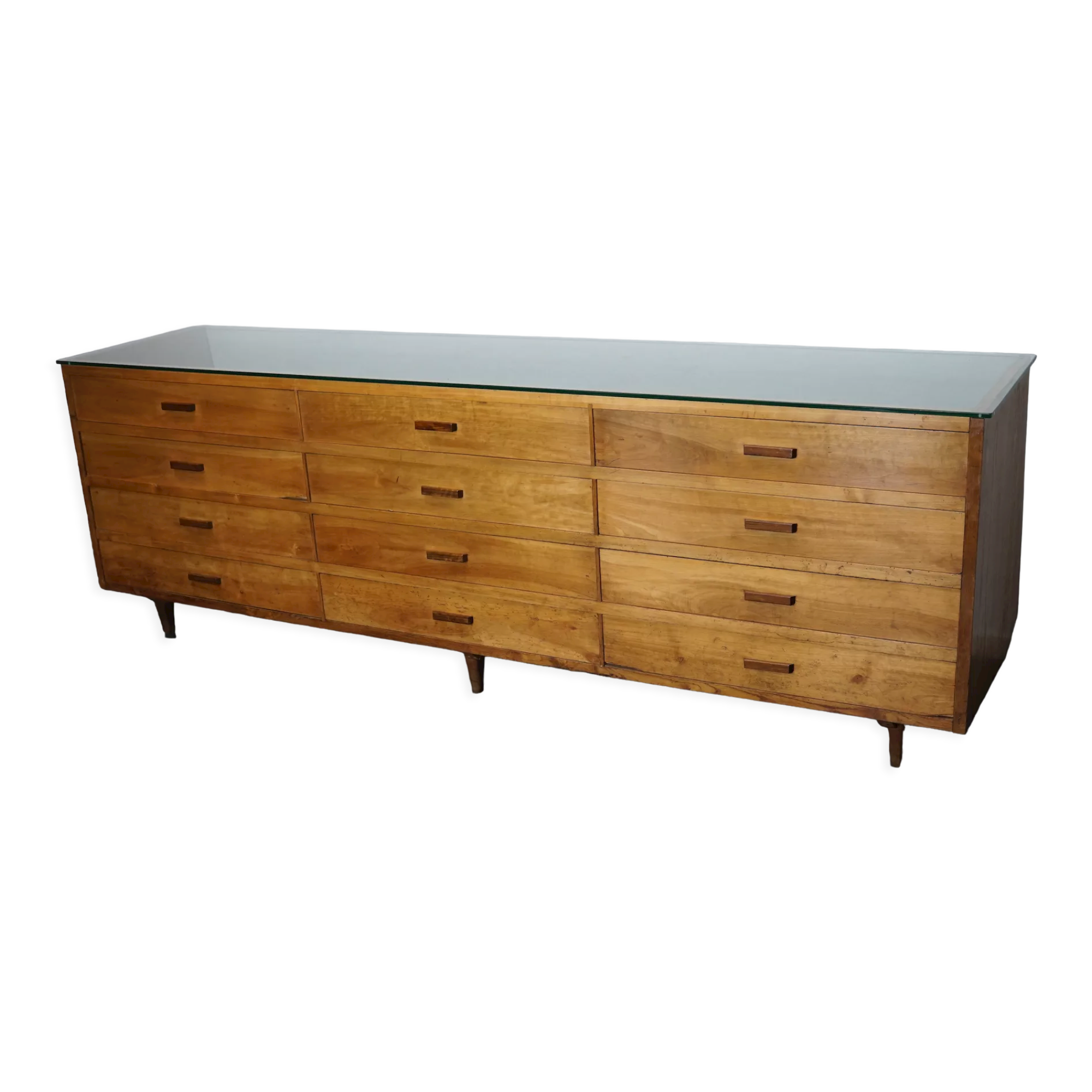 Armoire ou comptoir de mercerie en noyer espagnol vintage, années 1960