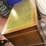 Solid mahogany pedestal desk with green leather inset ,