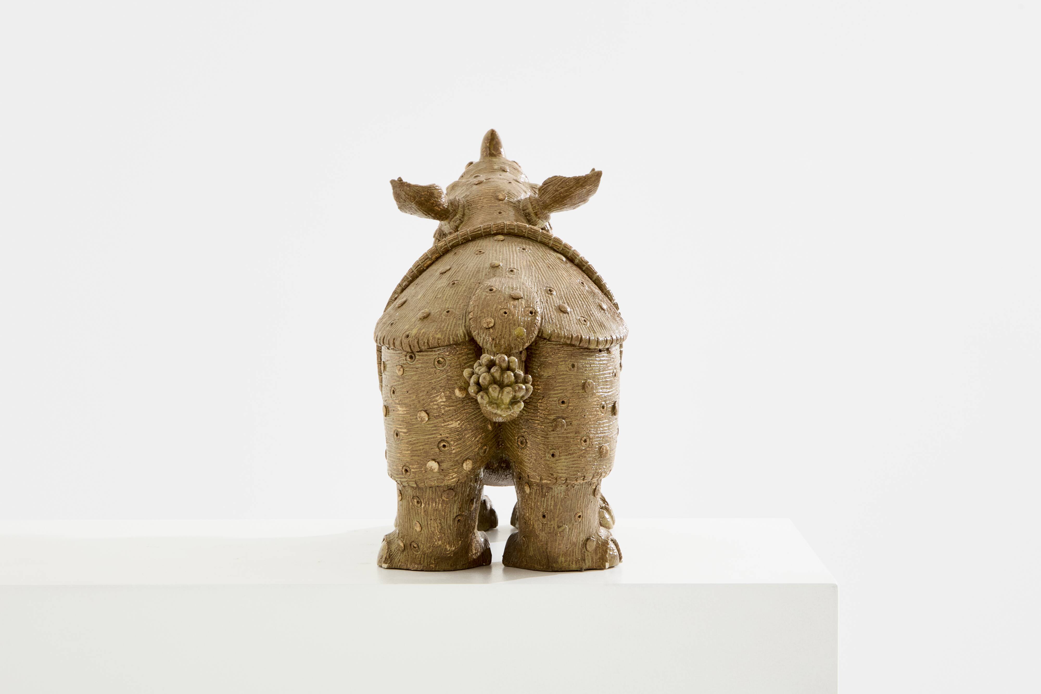Valérie Courtet rhinoceros sculpture in glazed sandstone circa 2010