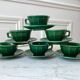 set of 6 cups and sub-cups in green slurry Lunéville 60s