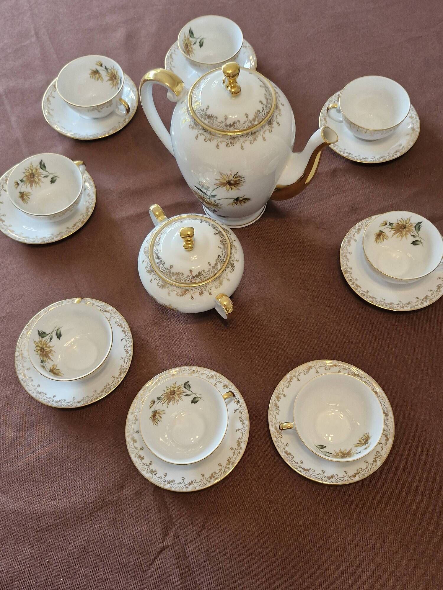 Antique coffee service in longwy porcelain – floral decoration and gilding –