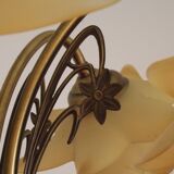 Vintage 5-light chandelier in metal with a bronze effect and flower-shaped lampshades, France.