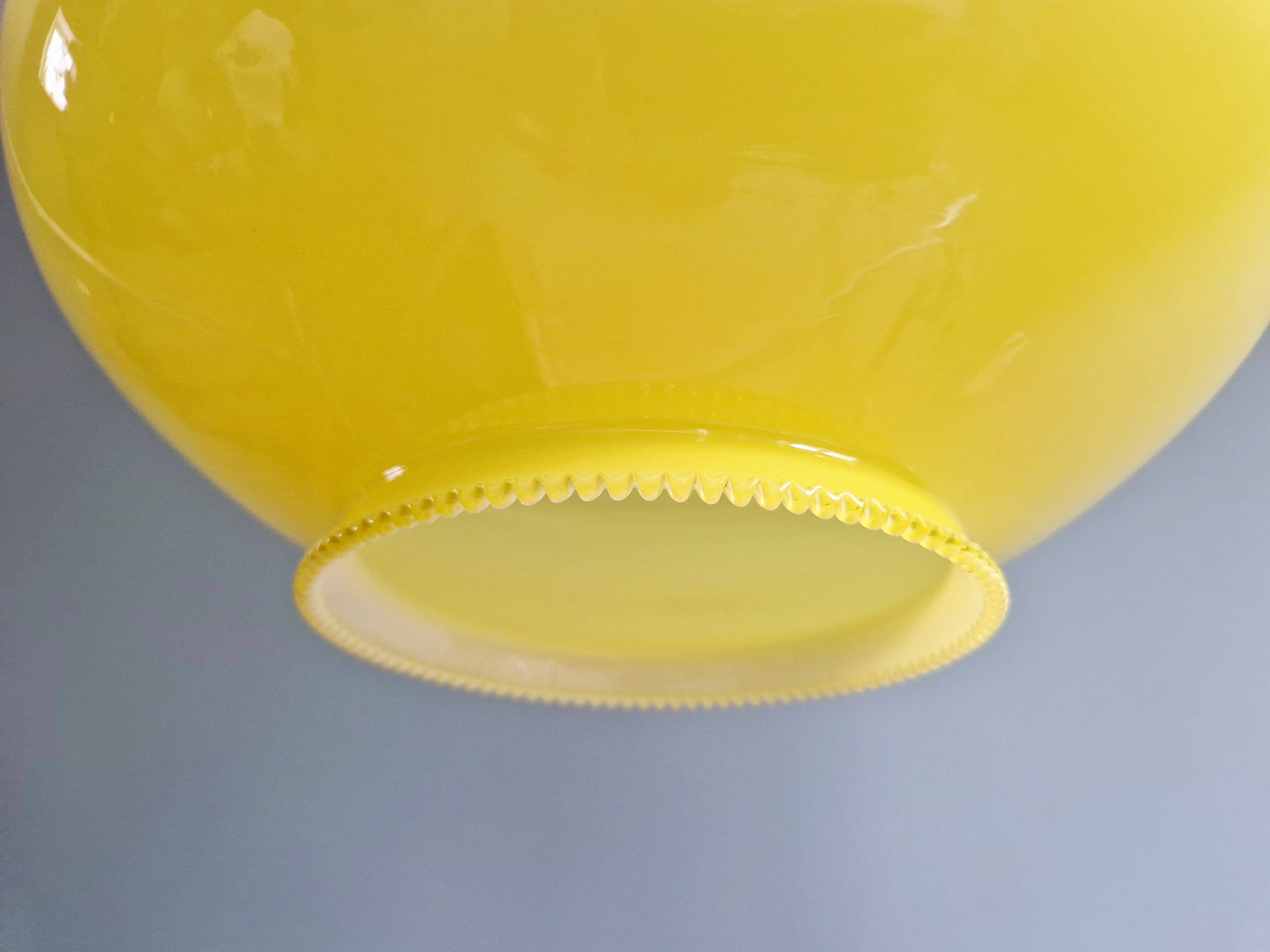 Vintage yellow opaline pendant light, 70s