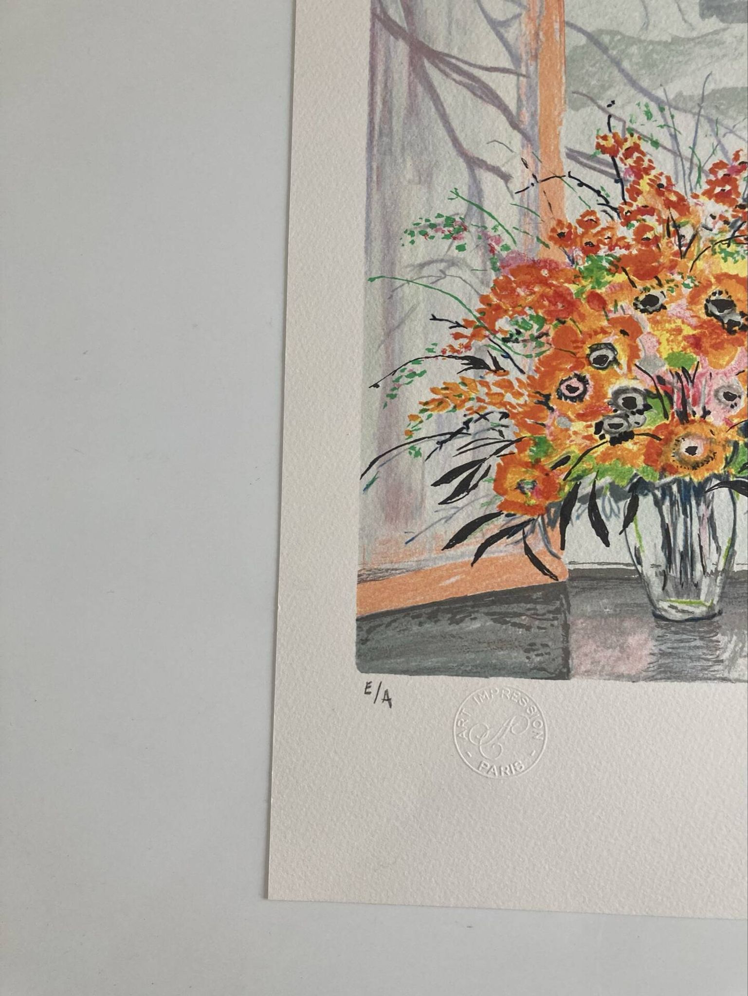 Lithograph signed by Michel Henry - Bouquet at the window