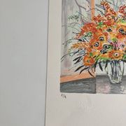 Lithograph signed by Michel Henry - Bouquet at the window