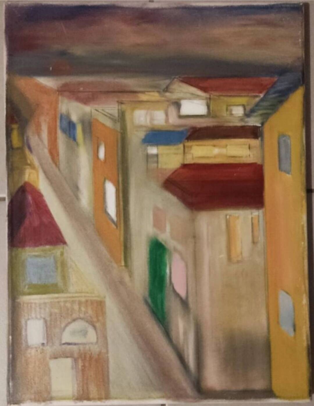 Original painting – Colorful urban scene – Signed