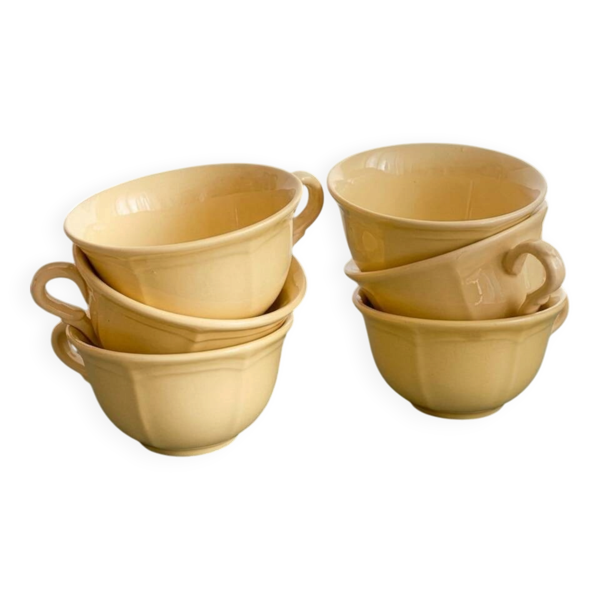 Vintage 6-cup coffee/tea set - Yellow earthenware