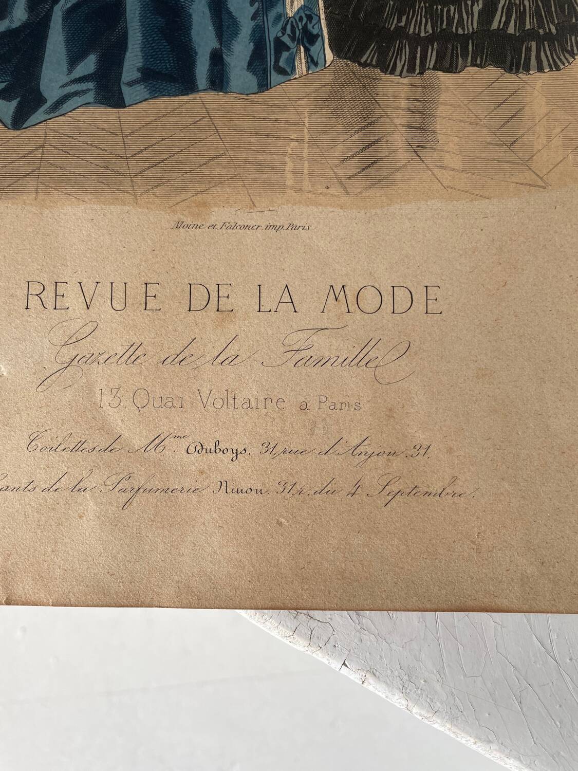 2 old engravings “fashion review”