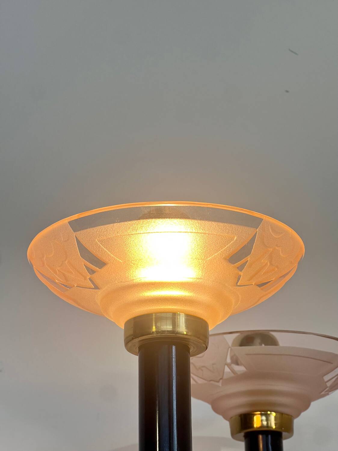 Pair of Art Deco bedside lamps, glass signed by Muller