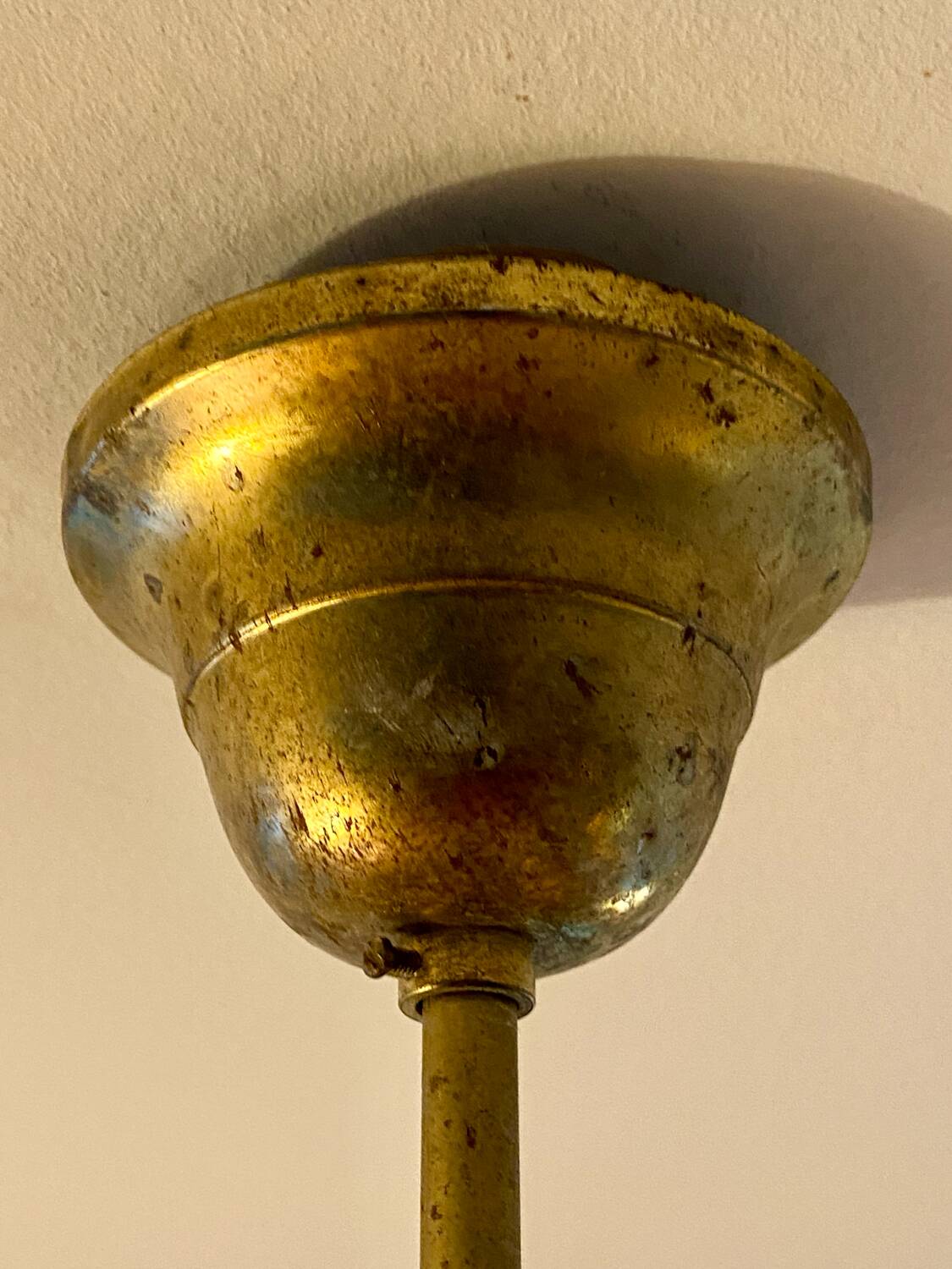 Glass paste and brass umbrella pendant light, 1970