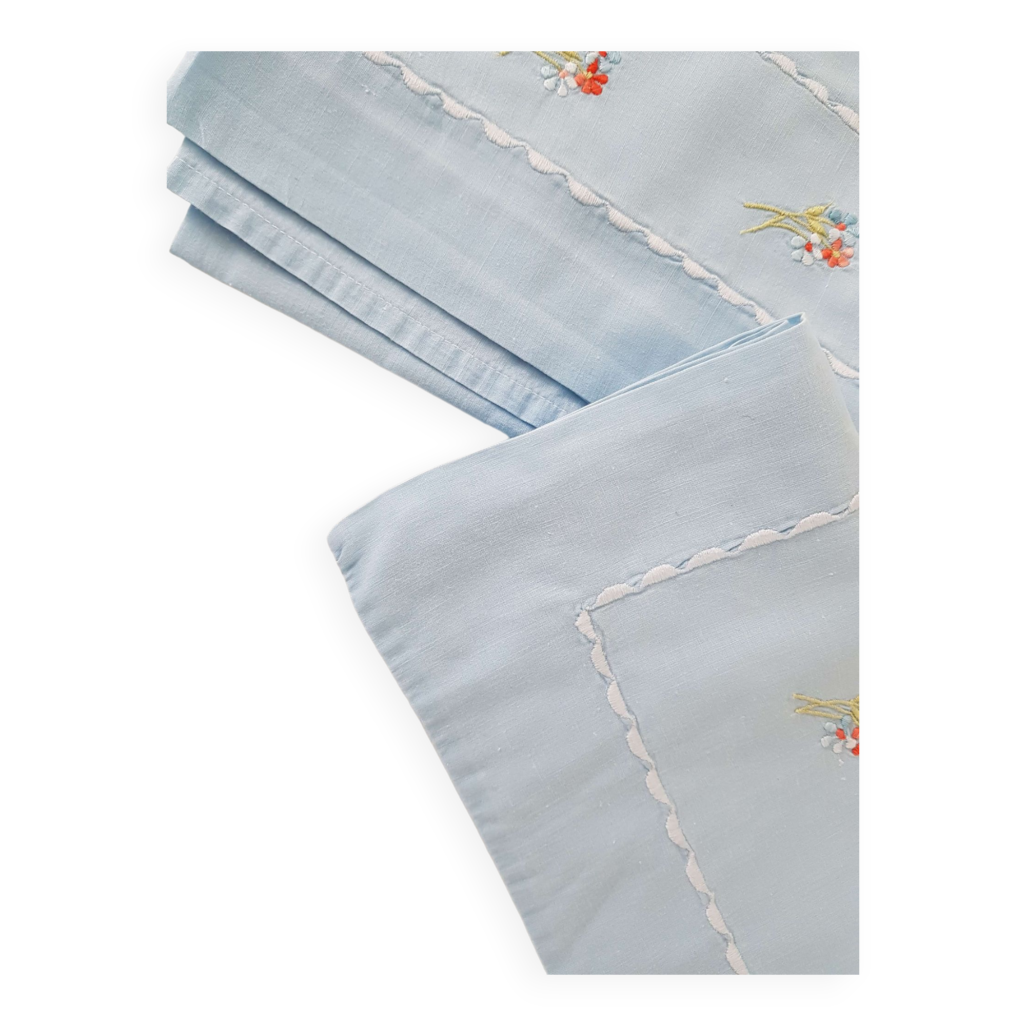Old sky blue embroidered flat sheet