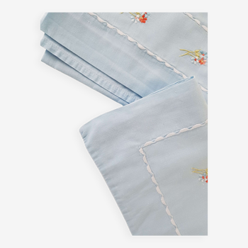 Old sky blue embroidered flat sheet