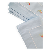 Drap plat bleu ciel ancien brodé