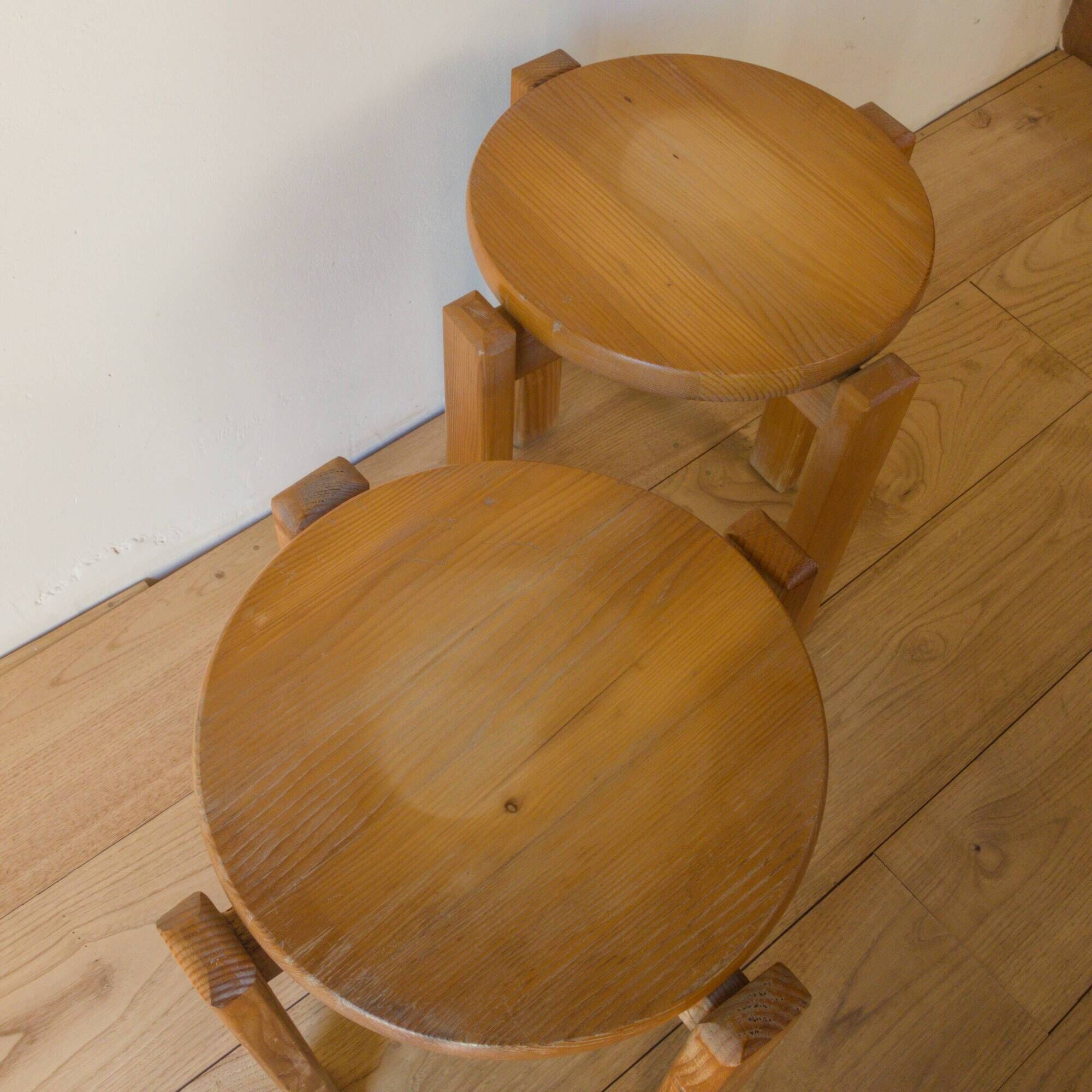 Pair of vintage solid pine stools, 1970s