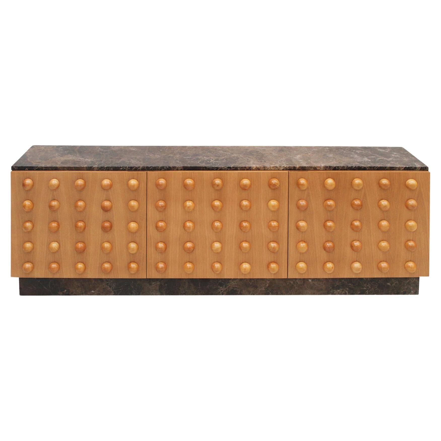 Handmade Carved Oak Sideboard With Emperor Marble Top, Italy