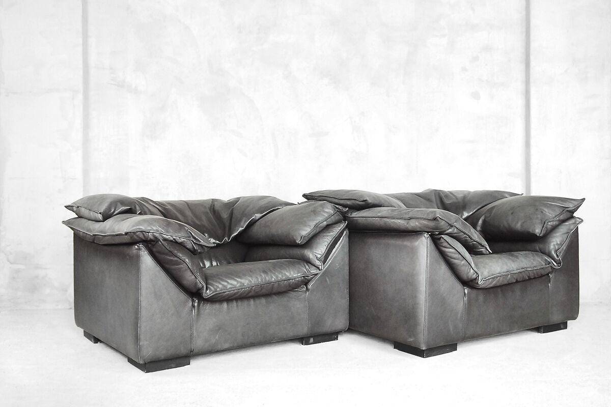 Grey Leather Danish Monza Armchairs by Jens Juul Eilersen for Niels Eilersen, 1970s, Set of 2