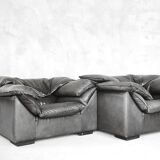 Grey Leather Danish Monza Armchairs by Jens Juul Eilersen for Niels Eilersen, 1970s, Set of 2
