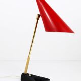 Red brass table lamp in the style of J.T. Kalmar, mid-century, Vienna, Austria, 1950s.
