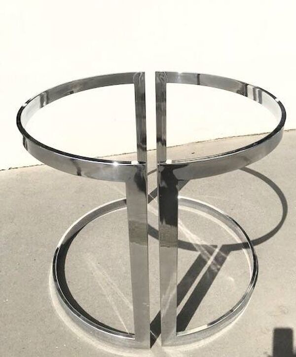 Table à diner ronde 120 cm verre et acier chromé 70