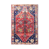 Tapis tribal persan traditionnel fait à la main Tapis de salon en laine rouge bleue - 111x165cm