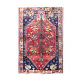 Tapis tribal persan traditionnel fait à la main Tapis de salon en laine rouge bleue - 111x165cm