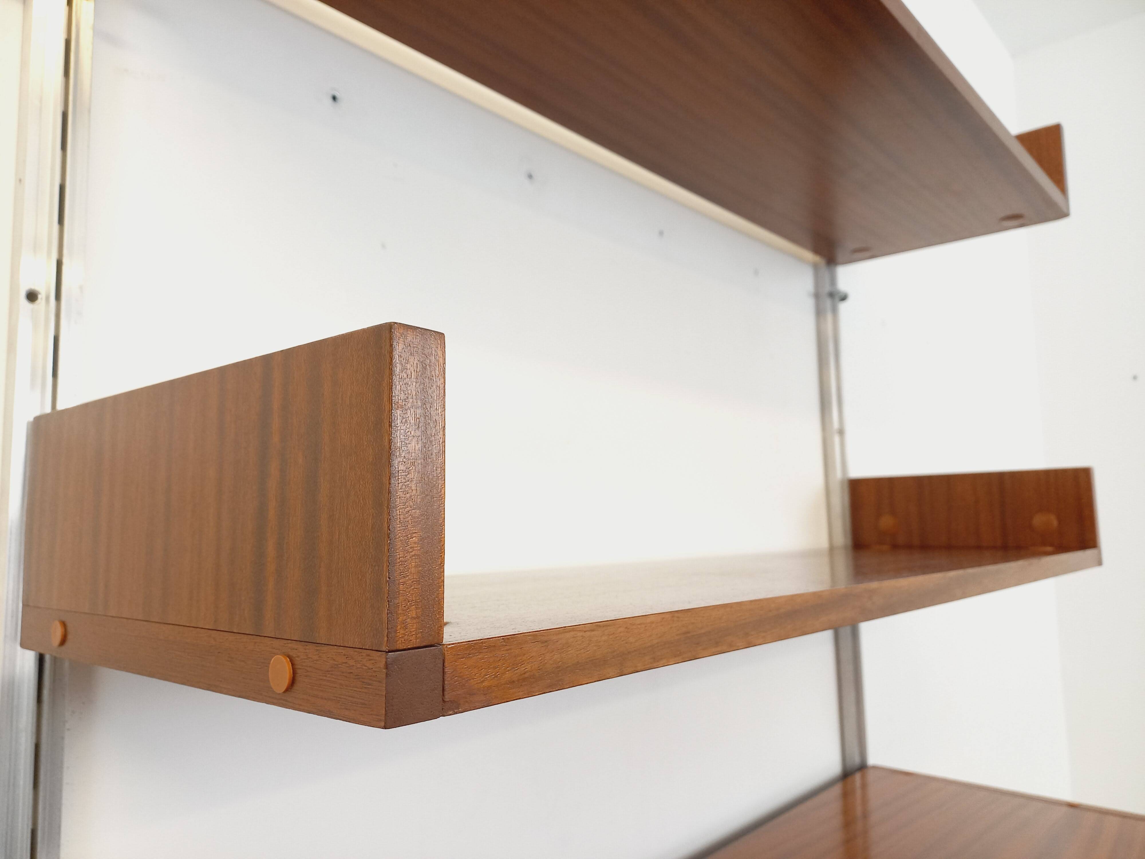 Wall shelf library with vintage ARP Minvielle secretary bar