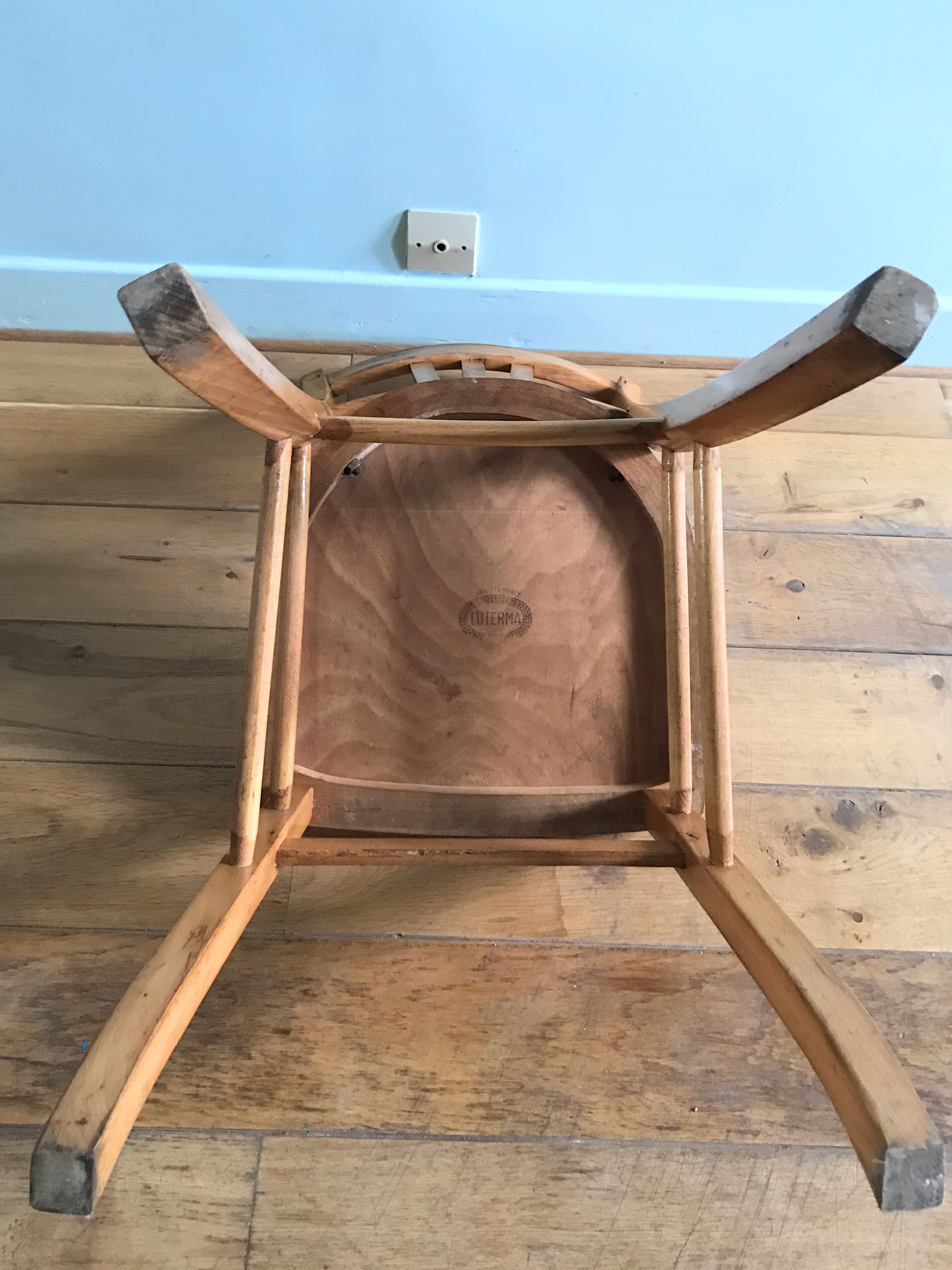 Vintage bistro chairs in natural wood marked luterma