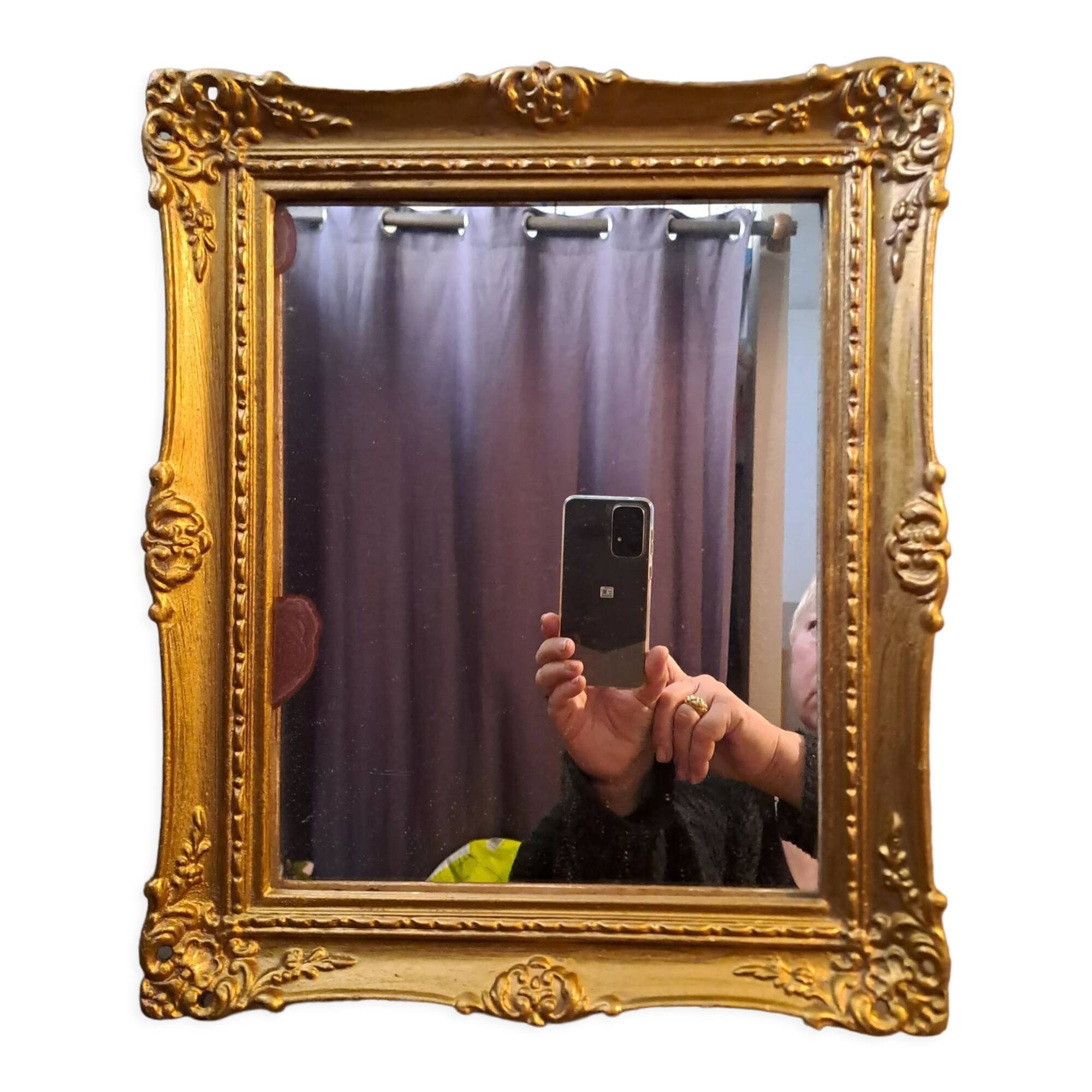 Mirror rectangular wood base and plaster moldings 1920 32x38cm