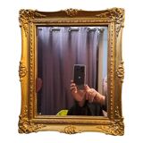 Mirror rectangular wood base and plaster moldings 1920 32x38cm