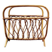 Vintage bamboo and wicker magazine rack